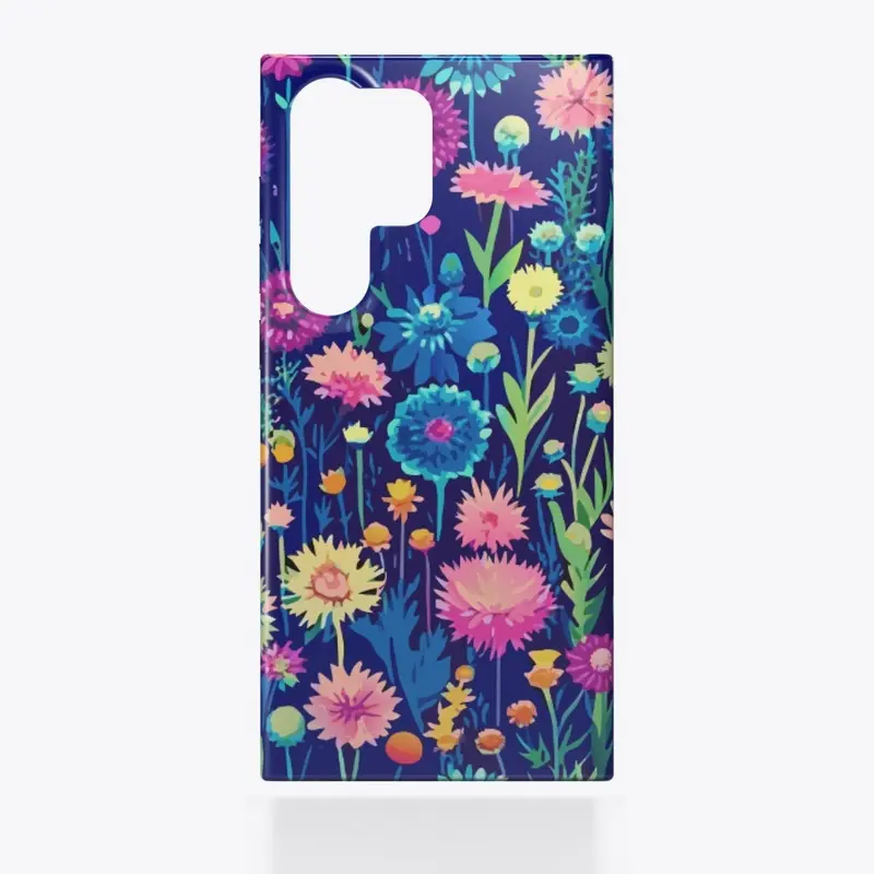 Rainbow Flowers on Navy Blue