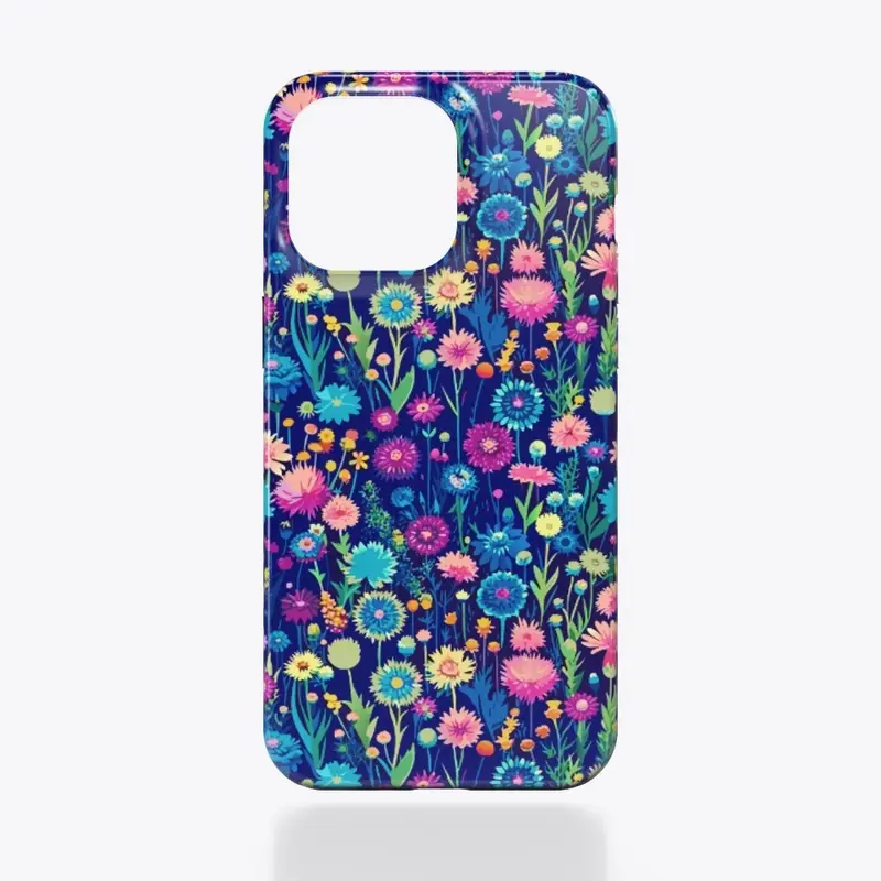 Rainbow Flowers on Navy Blue