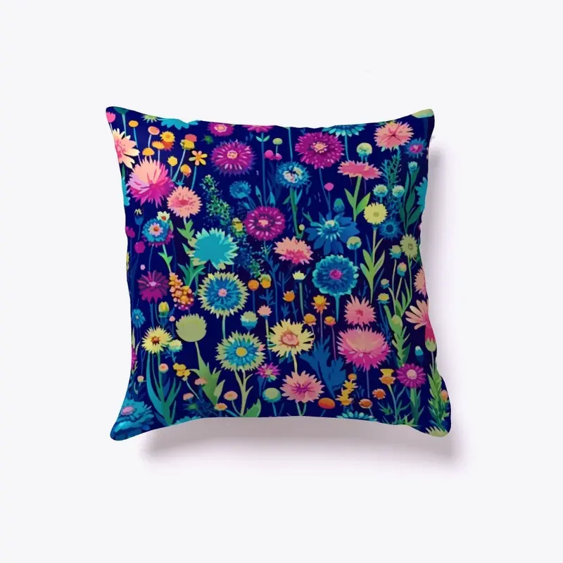 Rainbow Flowers on Navy Blue