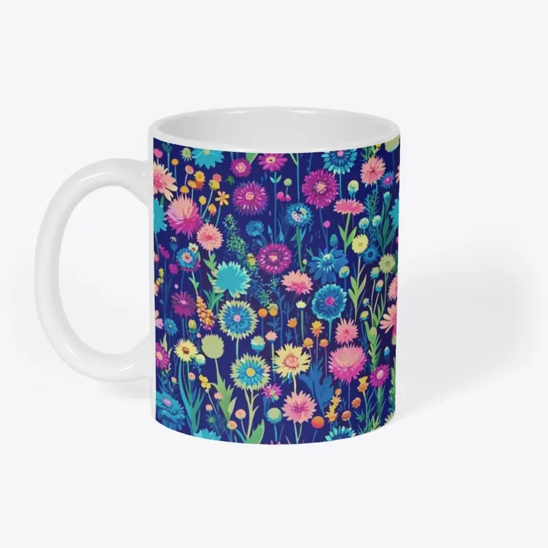 Rainbow Flowers on Navy Blue