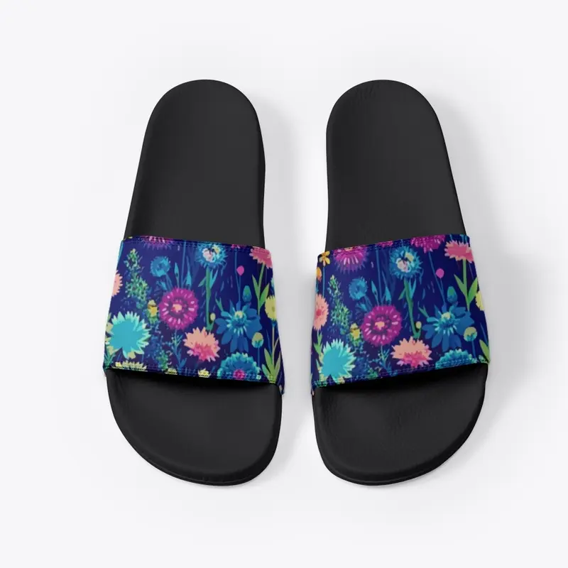 Rainbow Flowers on Navy Blue